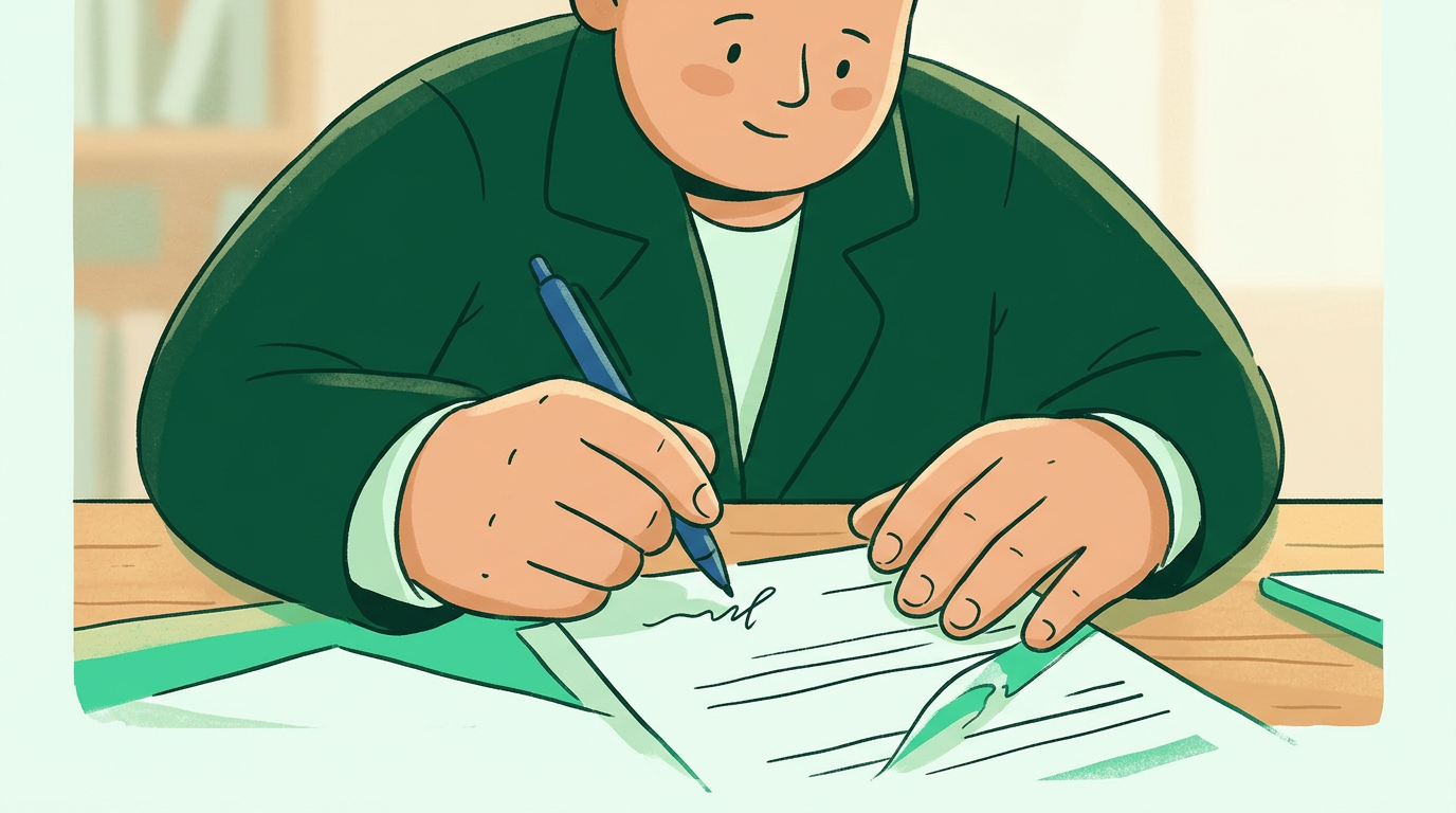 Persona reflexionando antes de firmar un contrato de plan de pensiones, representando la importancia de hacer las preguntas correctas